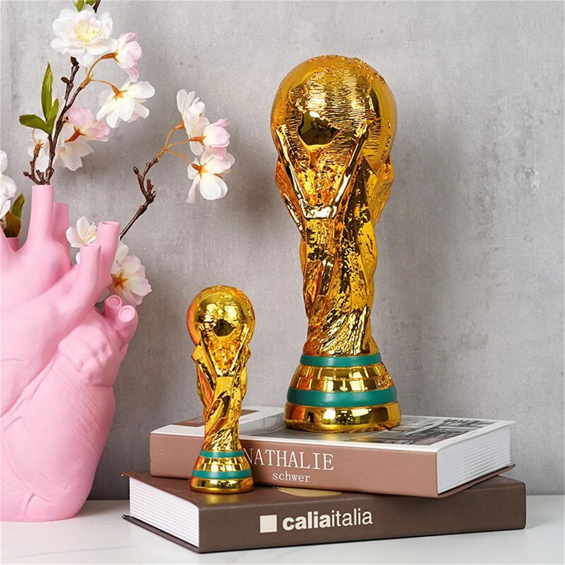 Golden Resin Football Trophy Figurines Champions Soccer Trophies Resin Ornament Football Fan Gift Home Office Decoration Craft