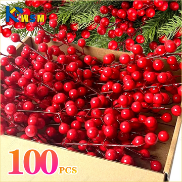 Christmas Artificial Berry Branches 14 Red Holly Berry Plants Fake Bouquet Wedding Party Christmas Tree Hanging Decoration