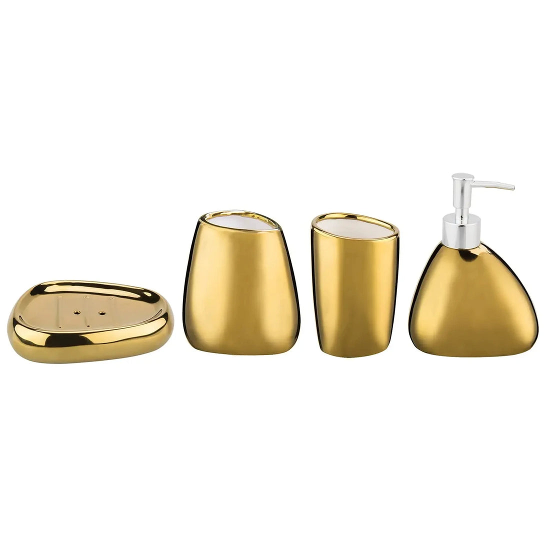 Gold Bathroom Accessory 4 Piece Set with Soap Dispenser Mouthwash Cup Toothbrush Holder And  Bathroom Gift