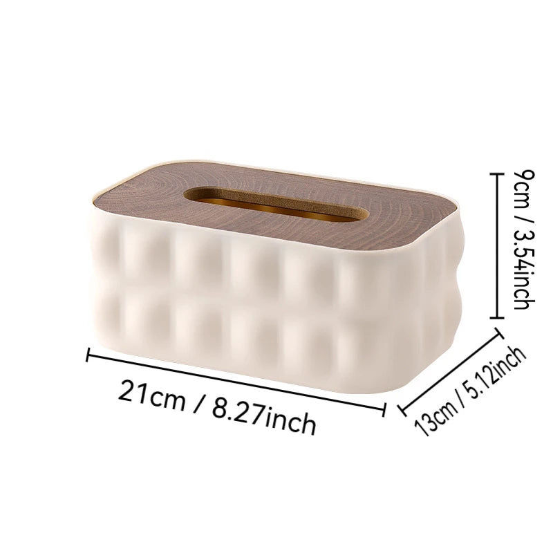 Elegant Large Capacity Tissue Box with Thickened Solid Wooden Lid Square Pattern Desktop Storage Organizer for Living Space