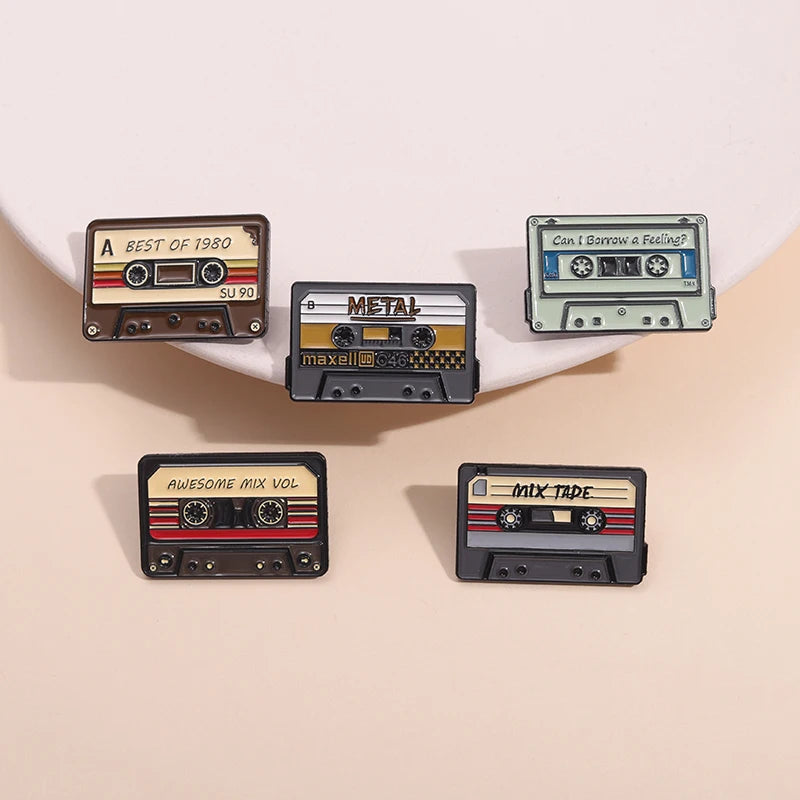 80s 90s Retro Music Cassette Tape Collection Enamel Pins Vintage Nostalgic CD Card Brooches Lapel Badge Jewelry Gift For Friends