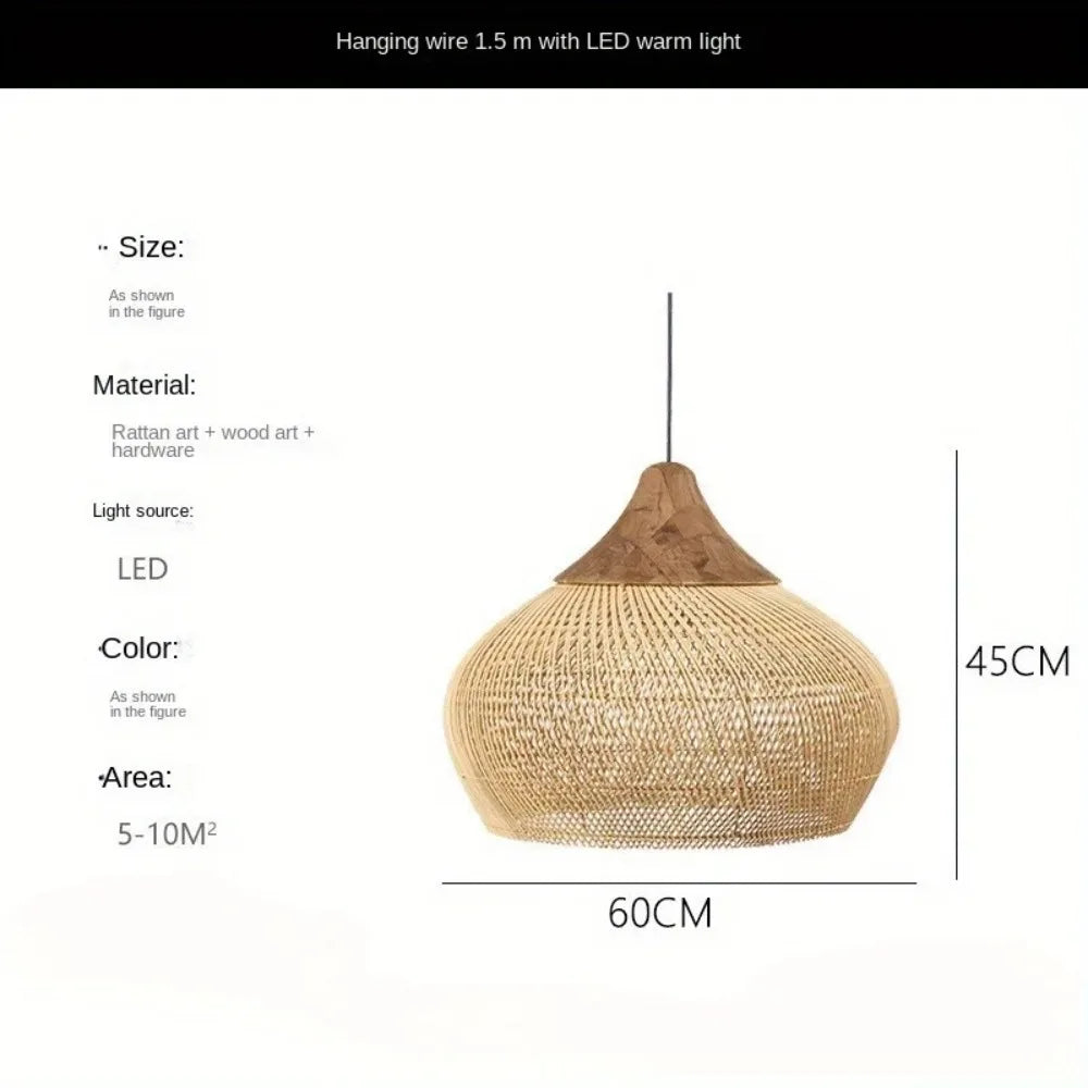 40-60CM Vintage Bamboo Pendant Lights Boho Chinese Hanging Lamp for E27 Home Decoration Light Fixture Office Bedroom Restaurant