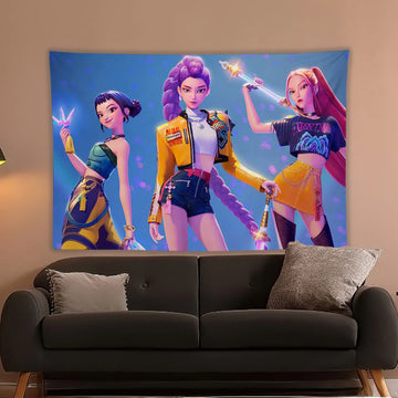KPop Rumi Mira Zoey Demon h-Hunters Cartoon Tapestry Room Decoration Home Decor Bedroom Wall Hanging Fabric