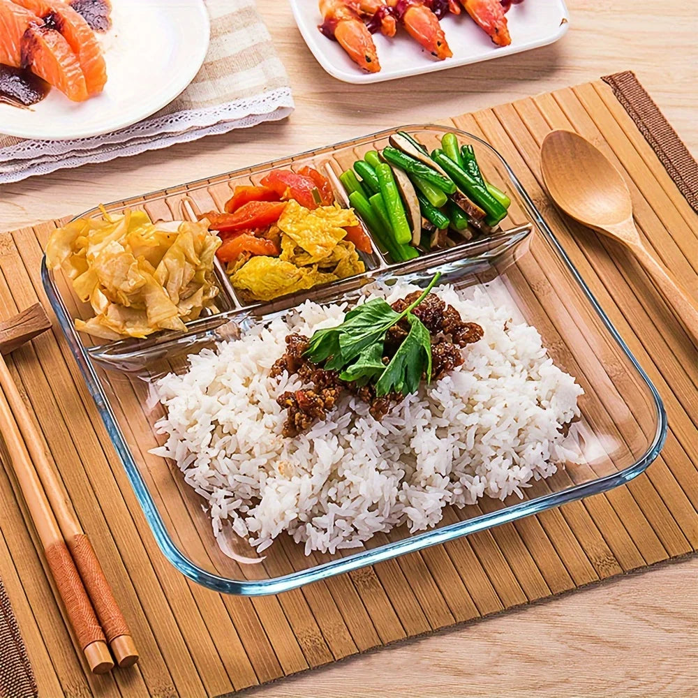 Glass Dumpling Plate with Sauce Dish  Microwave Safe Divided Meal Tray for Breakfast Divided Plate Kitchen Accessories Gift
