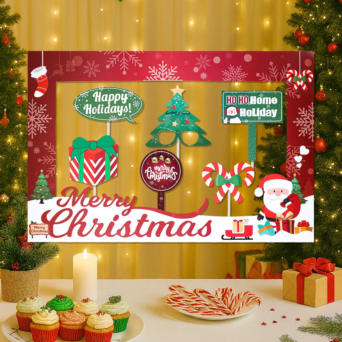 Christmas Paper Photo Frame Merry Christmas Party Decoration 2025 Xmas Santa Claus Photo Frame Navidad Natal New Year Gift 2026