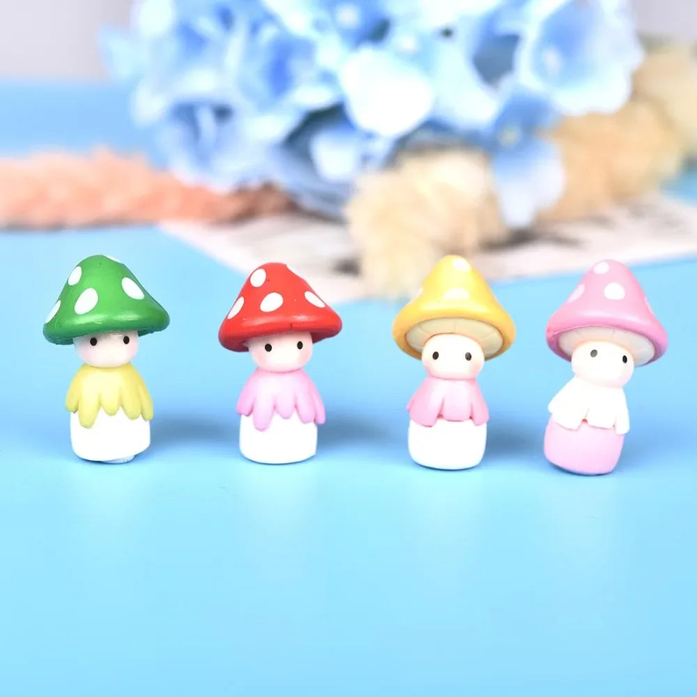 4 Pcs Mushroom Doll Figures Decor Mini Fairy Garden Animal Statue Miniature Garden Moss Micro Landscape Ornaments Resin Craft