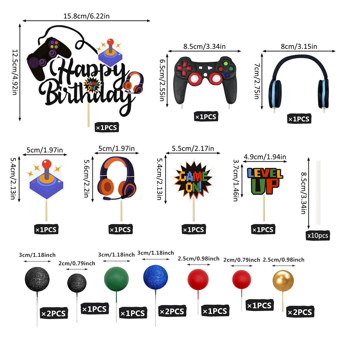 Video Game Cake Toppers Video Game Happy Birthday Controller Headset Cake Decoration for Game Theme Birthday Party Supplies
