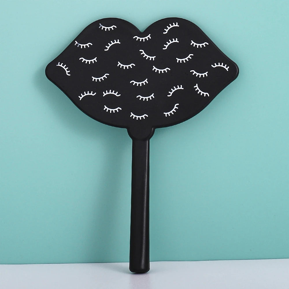 1 Pcs Lip Shape Handheld Mirror With Lashes Painting For Salon Pink/Black/White Compact Makeup Mirror Cosmetic For Women