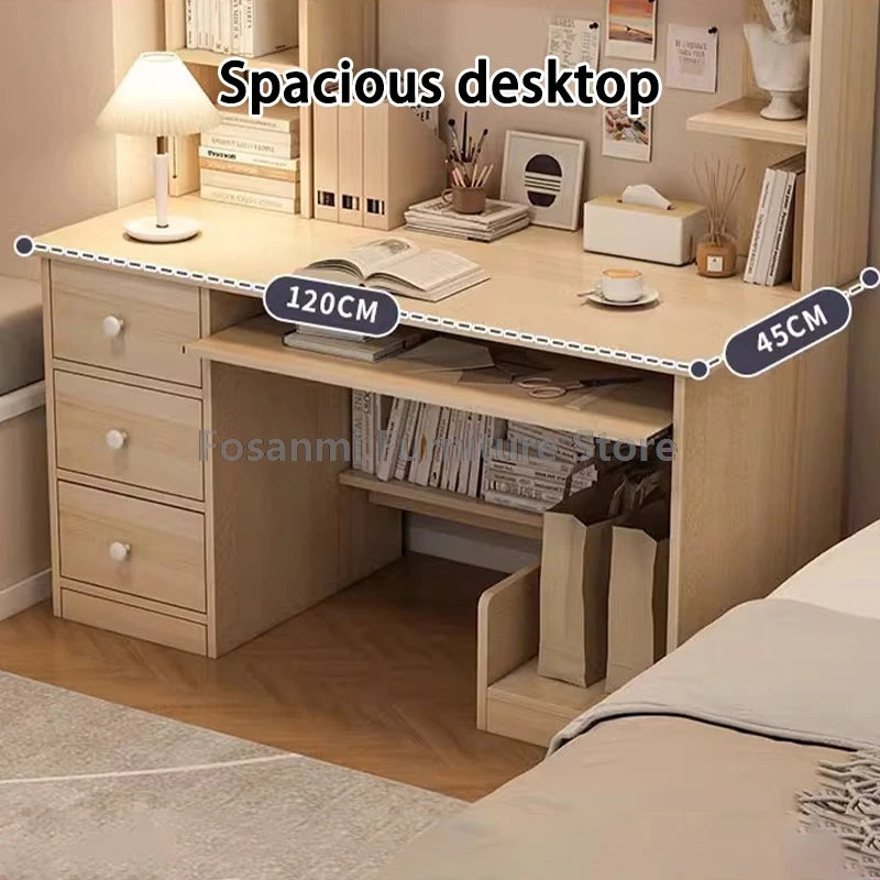 All-in-One Computer Desk with Storage Drawers and Shelf Modern Office Table Home Gaming Writing Desk for Bedroom PC Gamer Desks