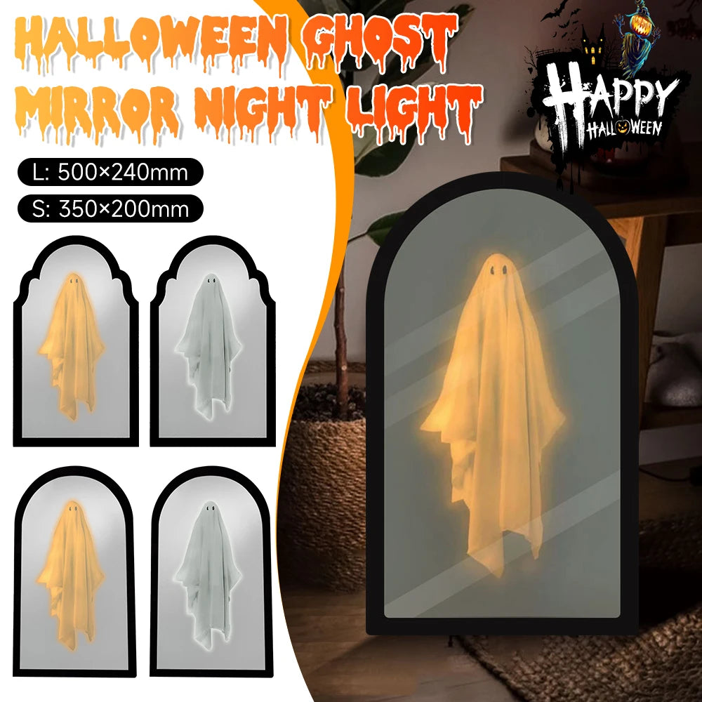 Halloween Ghost Mirror Night Light Hologram Ghost Mirror Halloween Home Accessories Spooky Halloween Hologram Ghost Prank Decor