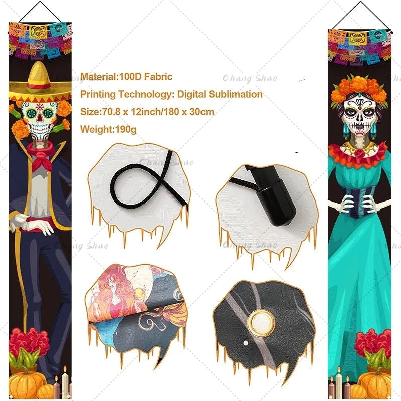 Halloween Couplet Day of The Dead Decoration DIY Banner Porch Sign Mexican Party Decorations Skull Welcome Hanging Door Banner