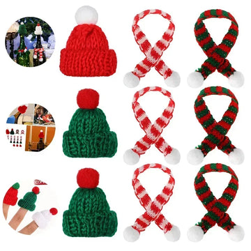200PCS Christmas Small Hat Mini Small Scarf Red Green Christmas Color Dress Up Hanging Finger Wool Ball Decoration Hat