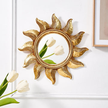 1PC, golden sunflower circular decorative hanging mirror, modern creative background wall decoration home art hanging piece