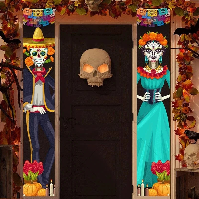 Halloween Couplet Day of The Dead Decoration DIY Banner Porch Sign Mexican Party Decorations Skull Welcome Hanging Door Banner
