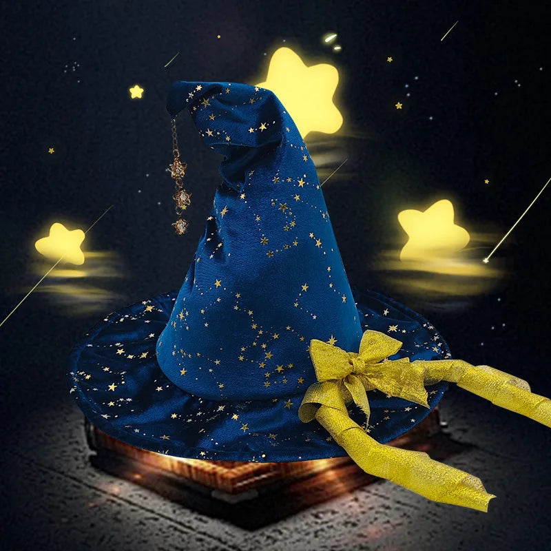 Halloween Hexenbiest hat, Yellow Bow Star Pendant Witch Hat, Handmade dly, Party favors, home decor, holiday look,