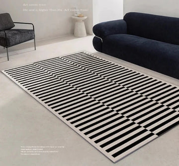 Modern Black White Striped Carpet Minimalism Decoration Bedroom Bedside Short Velvet Rug Lounge Cloakroom Antiskid Floor Mats