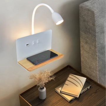 Indoor LED Wall Lamp With USB Interface And Wireless Charging Modern 360° Rotatable Wall Light With Switch Bedside Night Lights