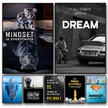 Motivational Quotes Success Poster Lion Mindset Is Everything Canvas Painting Print Wall Art Picture Room Office Home Decor