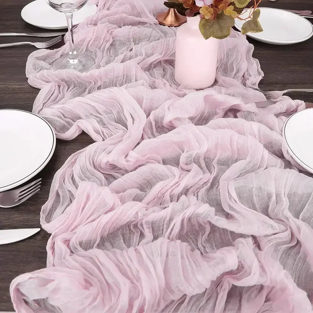 90*180CM Pink Cheesecloth Table Runner Romantic Wedding Dining Table Decoration Pink Tablecloth For Bridal Party Christmas