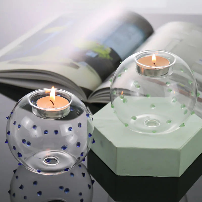 Transparent Glass Candle Holders Room Decor Polka Dot Sphere Shape Candle Holders Table Candlestick Wedding Prop Home Decoration