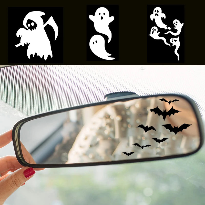 Halloween Car Rearview Mirror Vinyl Sticker Spooky Ghost Decals 7 Mini Bats Sticker Car Accessories Decorative Halloween Gift