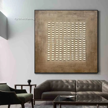 Abstract Brown And Beige Artwork Simple Design Handpainted Beige Piont Texture Thick Canvas Oil Painting For Living Room Decor