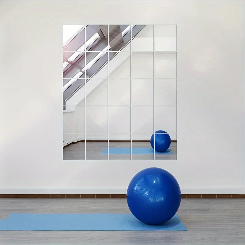 4/8 Pcs Square Acrylic Mirror Finish Wall Stickers 1mm Thickness 2D Self-Adhesive for Bedroom Living Room Gym Dance Room Decor