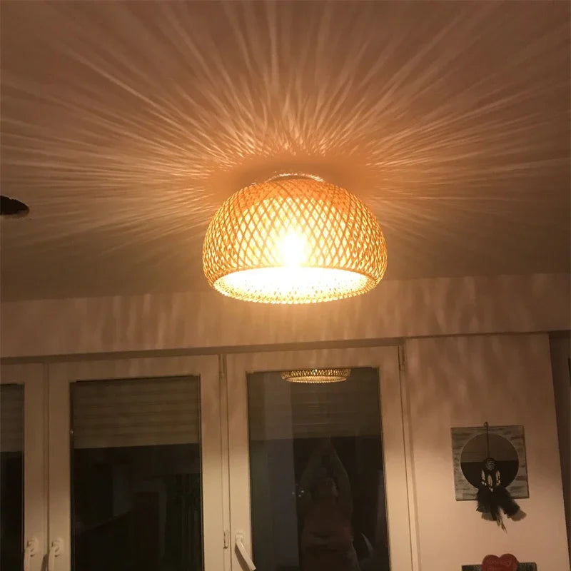 Modern Natural Bamboo Ceiling Lights E27 Minimalism Home Creative Lighting Chinese Zen Tea Room Aisle Decor Cage Lamp Fixtures