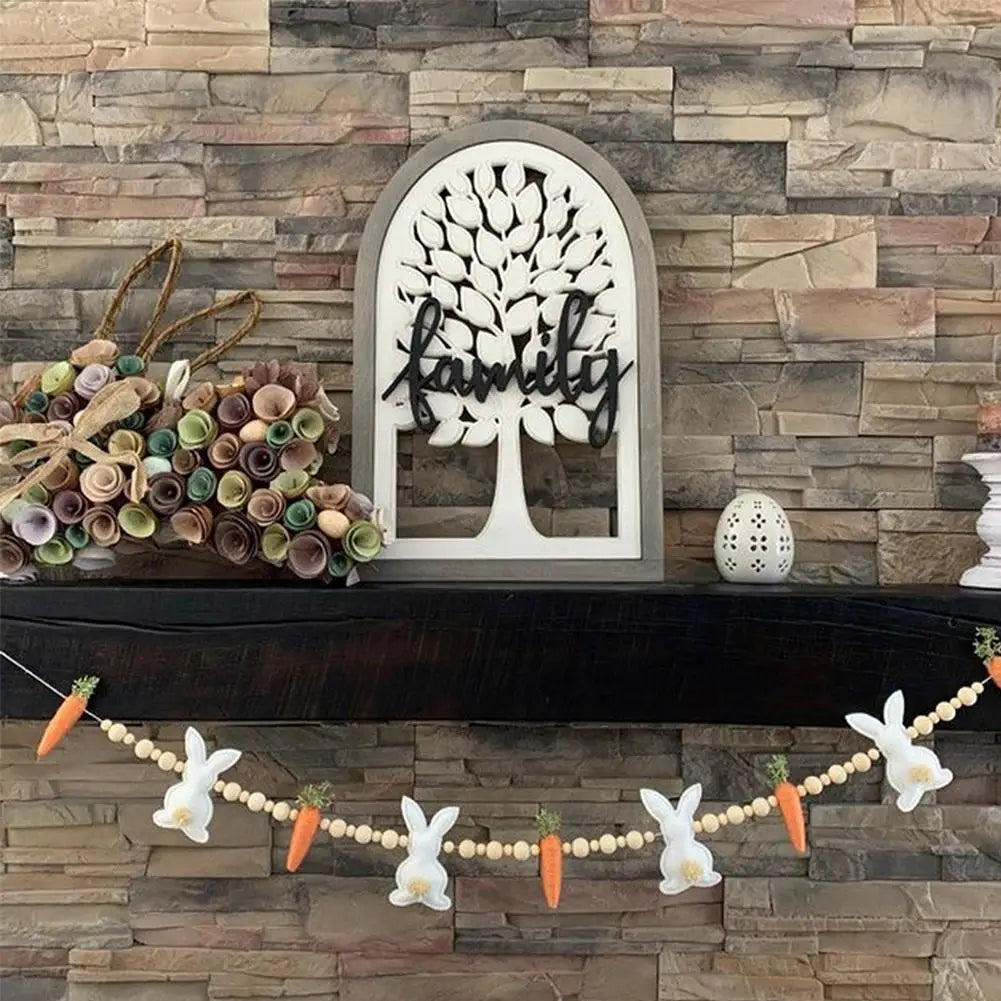 Easter Rabbit Carrot Garlands Wooden Beads Rabbit Hanging Ornaments Home Decor Accessories Holiday Props Supplies Kids Favors ﻿