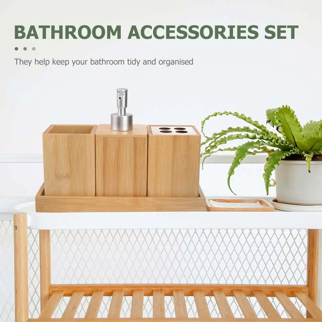 4Pcs Bamboo Wood Bathroom Accessories Set Modern Minimalist Toothbrush Holder Cup for Tidy Bathroom Organization