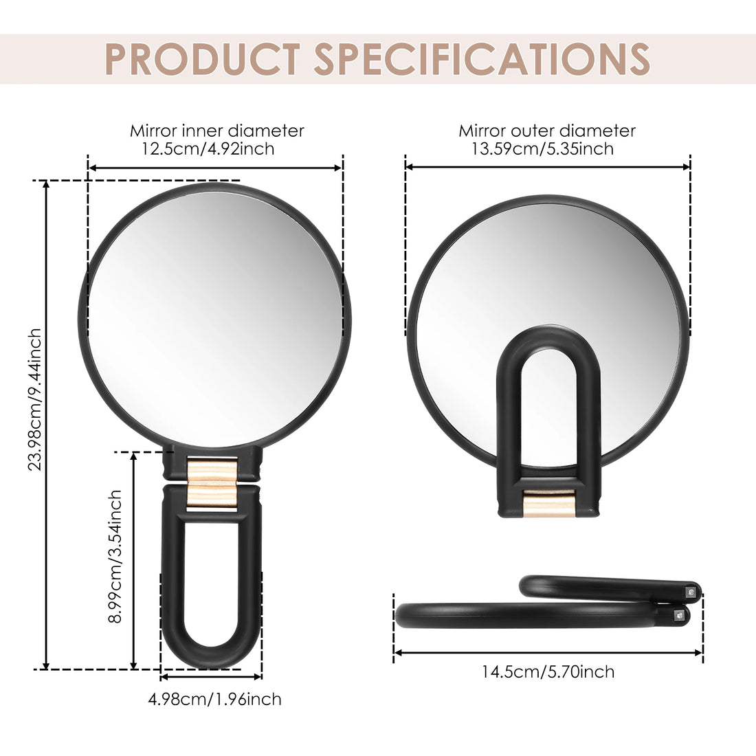 Magnifying Mirror, Hand Mirror with Handle, Double Sided Hand Mirror with 30X/1X Magnification, Travel Foldable Makeup Mirror