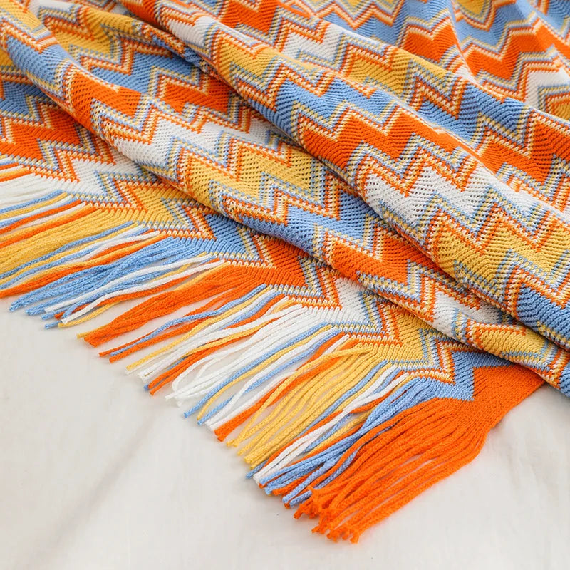 Bohemian Boho Throw Blankets, Knitted with Tassel, Outdoor Reversible Soft Cozy Lightweight Throw Blankets, Couch Bed Sofa Decor