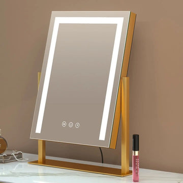 Lighted Vanity Makeup Mirror with Lights Touch Control 3 Color Lighting for Bedroom Detachable 15X Magnification 360°Rotation