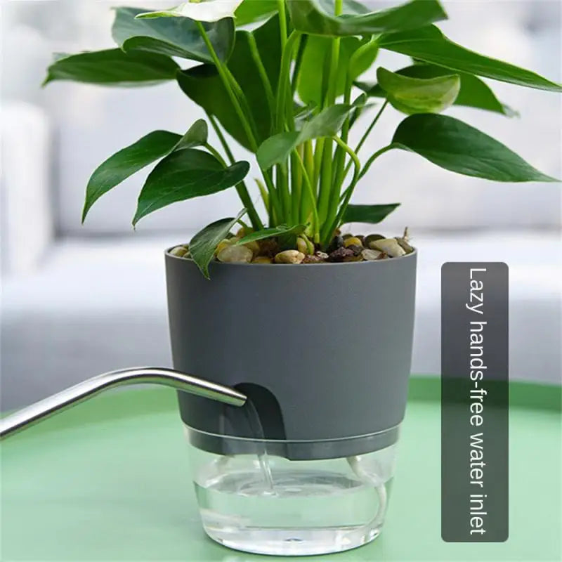2/1PCS Transparent Double Layer Plastic Flower Pot Self Watering Indoor Golden Double Layer Self-watering Cotton Rope Flowerpot