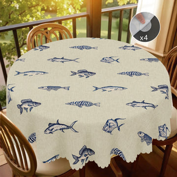 1pc Retro Fish Pattern Polyester Tablecloth with Scalloped Edge, Suitable for Home Kitchen Decor, Room Decoration