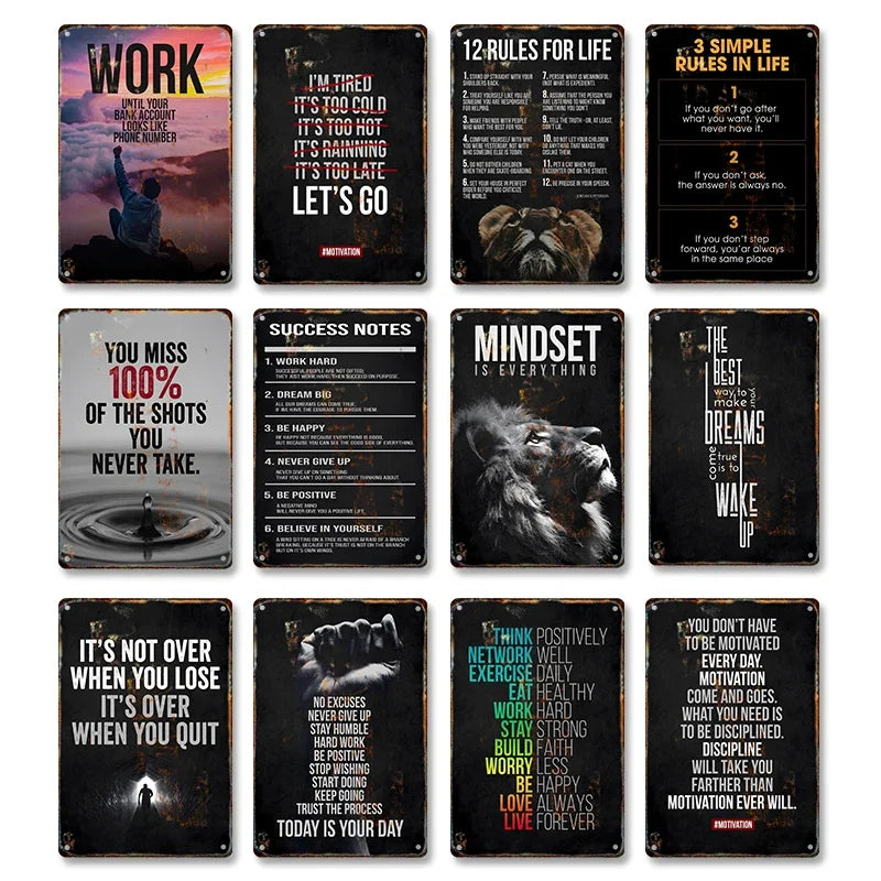 Motivational Quotes Success Poster Lion Mindset Is Everything Metal Painting Print Tin Sign Plaque Plate Office Home Wall Decor