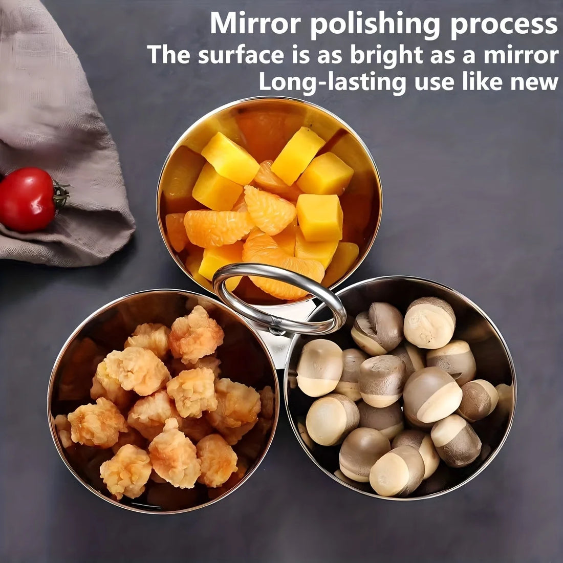 3 Compartment Stainless Steel Serving Bowls Mirror Polished Divided Snack Food Plates  Party Home Kitchen Dining Food Containers