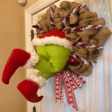 ZK40 Christmas Thief Stole Christmas Burlap Wreath Christmas Decorations Exquisite Santa Claus Wreath Living Room Wall Window