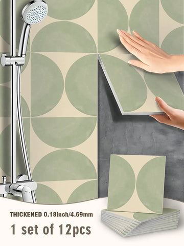 12PCS Scandinavian Geometric Pattern Floor Stickers Thickened Hard Pieces Faux Tile Stickers Strong Adhesion for Cement Walls.