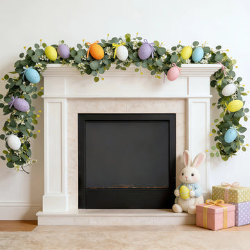 Easter Eucalyptus Vine Egg Wreath with Artificial Eucalyptus Leaves and Foam Eggs, Ideal for Easter, Weddings, Valentine's Day, St. Patrick's Day, Spring, and Mother's Day - Perfect for Hanging Wreaths, Fireplace Mantels, and