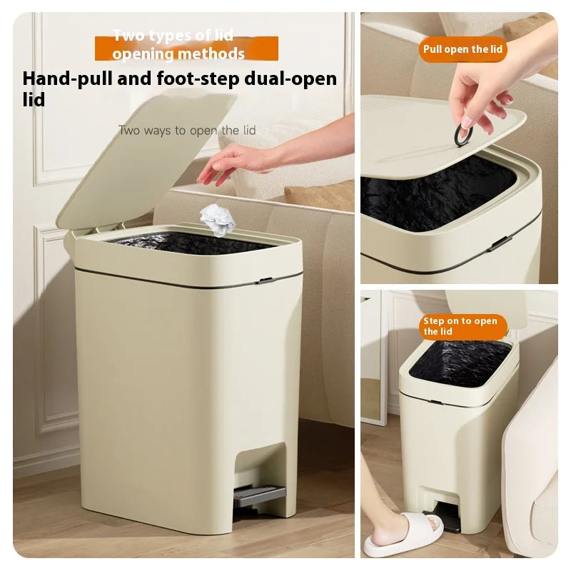 10/12L Treadle Rectangle Wastebasket Double Open Lid Trash Can Withcover Prevent Odors Kitchen Bin Living Room Kitchen Supplies