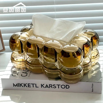 Modern Amber Gold Tissue Box Rectangular Ball Napkin Face Towel Storage Box Living Room Countertop Storage Container Home Decor
