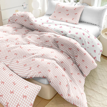 3pcs/set Plaid Bow Print Duvet Cover Set(1 Duvet Cover & 2 Pillowcase）Soft And Skin-Friendly Duvet Cover Bedding Set