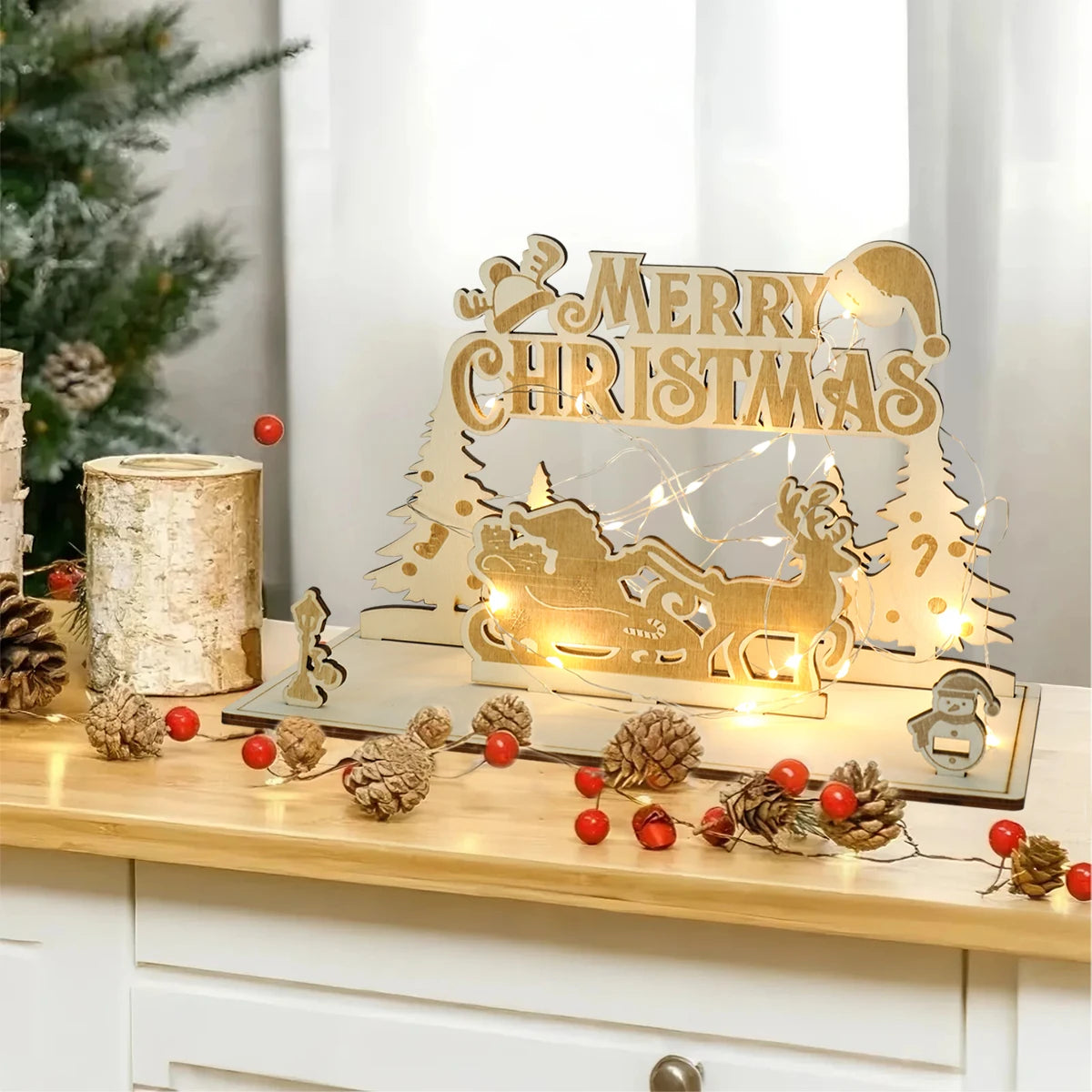 Christmas LED Wooden Wallet Ornament Merry Christmas Party Decoration 2025 Xmas Surprise Gift Navidad Natal New Year Gift 2026