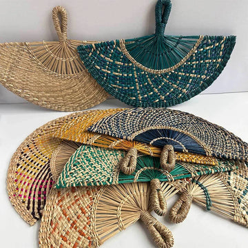 Hand-woven Straw Fan Decorative Handmade Semicircular Woven Fan Summer Cooling Fan Handheld Fan Gift Home Decor
