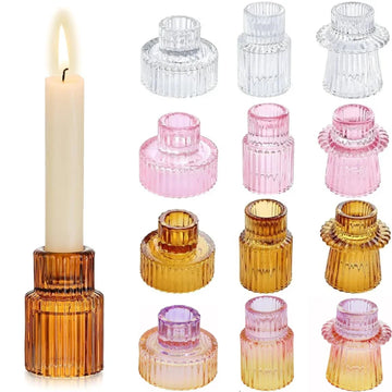 3Pcs Double Sided Taper Votive Glass Candle Holder Wedding CandlestickChristmas Tealight Tea Party ForTable Centerpiece Decor
