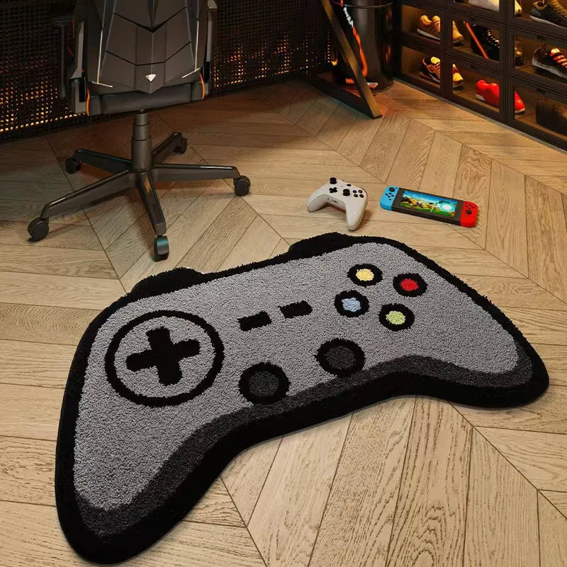 Retro Console Carpet, Geometric Game Controller Rug, Non-Slip Floor Mat for Gaming Room, Soft Washable Fabric rug live room
