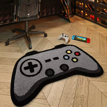 Retro Console Carpet, Geometric Game Controller Rug, Non-Slip Floor Mat for Gaming Room, Soft Washable Fabric rug live room