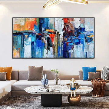 Original Blue Yellow And Red Oil Painting New Home Wall Items Abstract Hand Painted Blue Orange Canvas Artwork Decor For Living