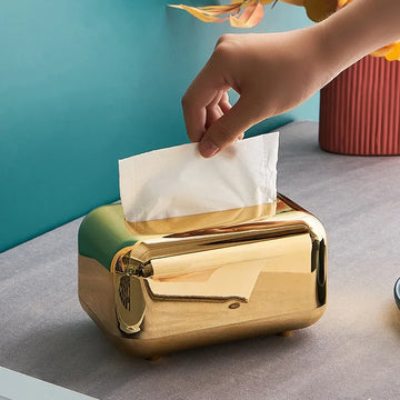 Luxury Golden Tissue Boxes Storage Napkin Holder Paper Case Organizer Ornament Craft Desktop Tissue Holder Kitchen Tissue Box "